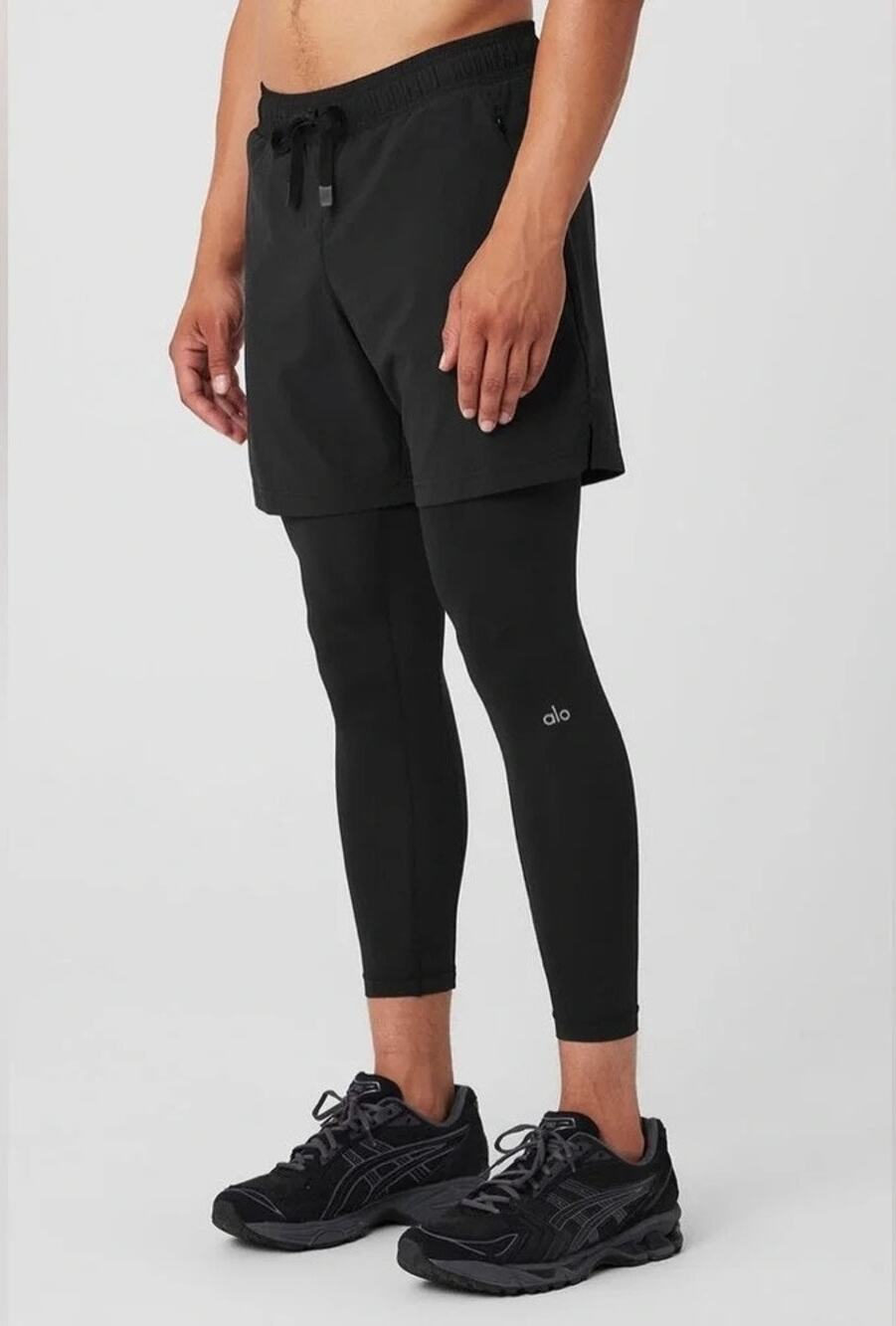 Alo Mens Stability 2-in-1 Running Shorts Size Small Black Athletic Workout Gym